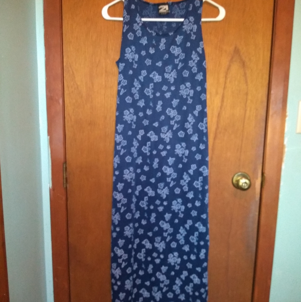 Blue &white floral butterfly print maxi dress